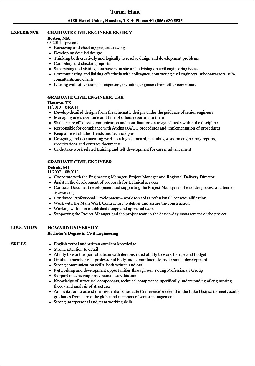 Personal Summary In Resume For Civil Engineer