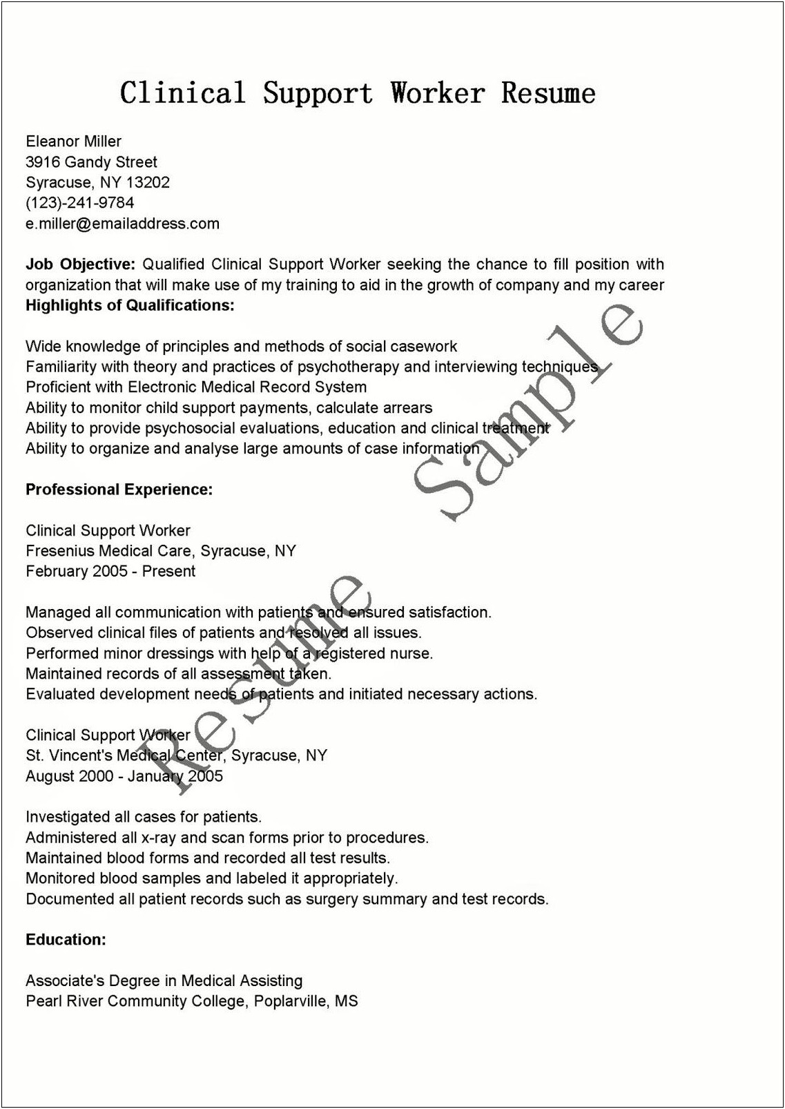 Personal Support Worker Resume Objective