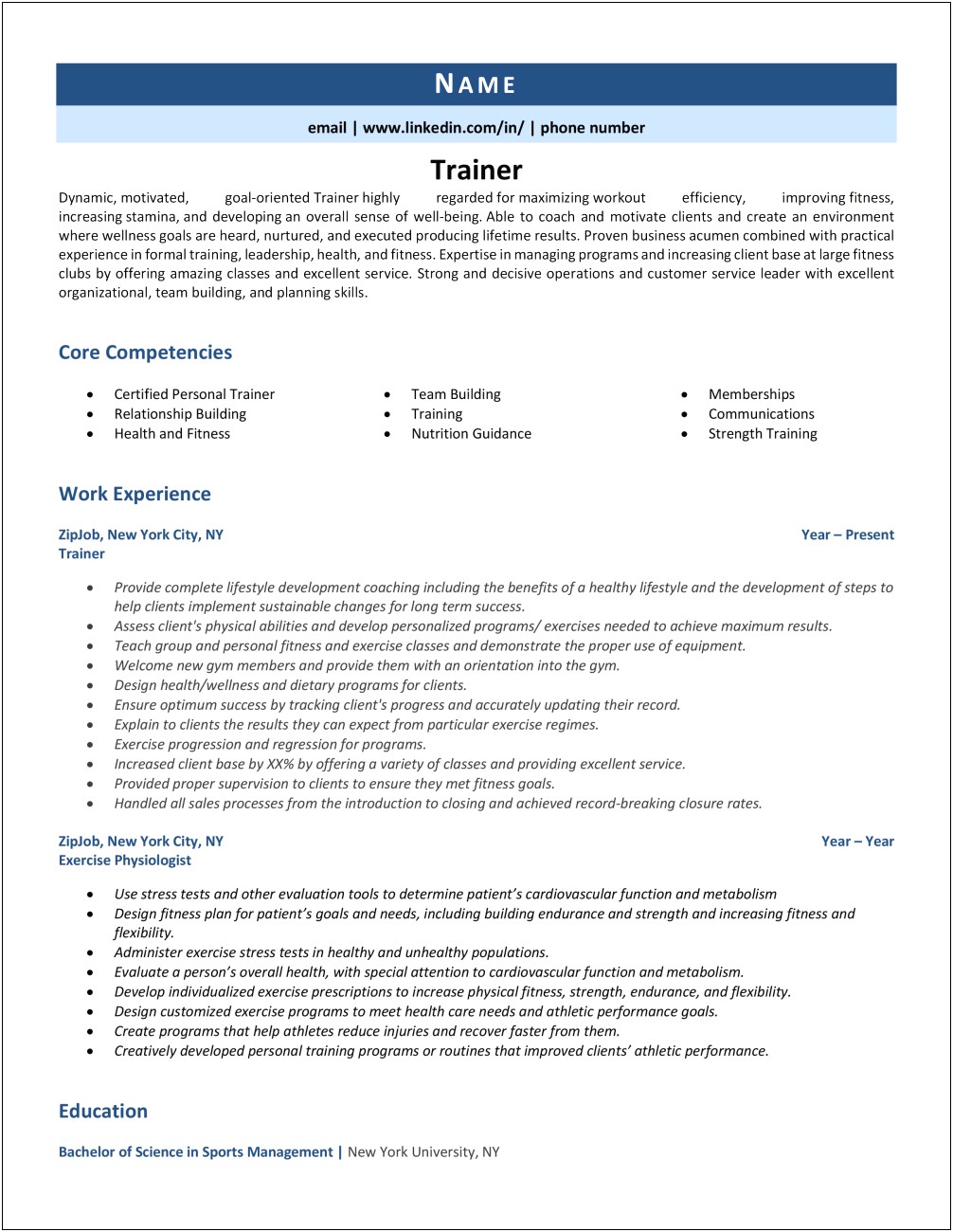 Personal Trainer Resume Free Sample