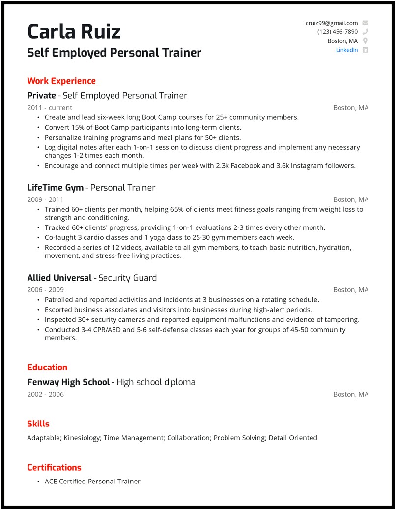 Personal Trainer Resume Job Description