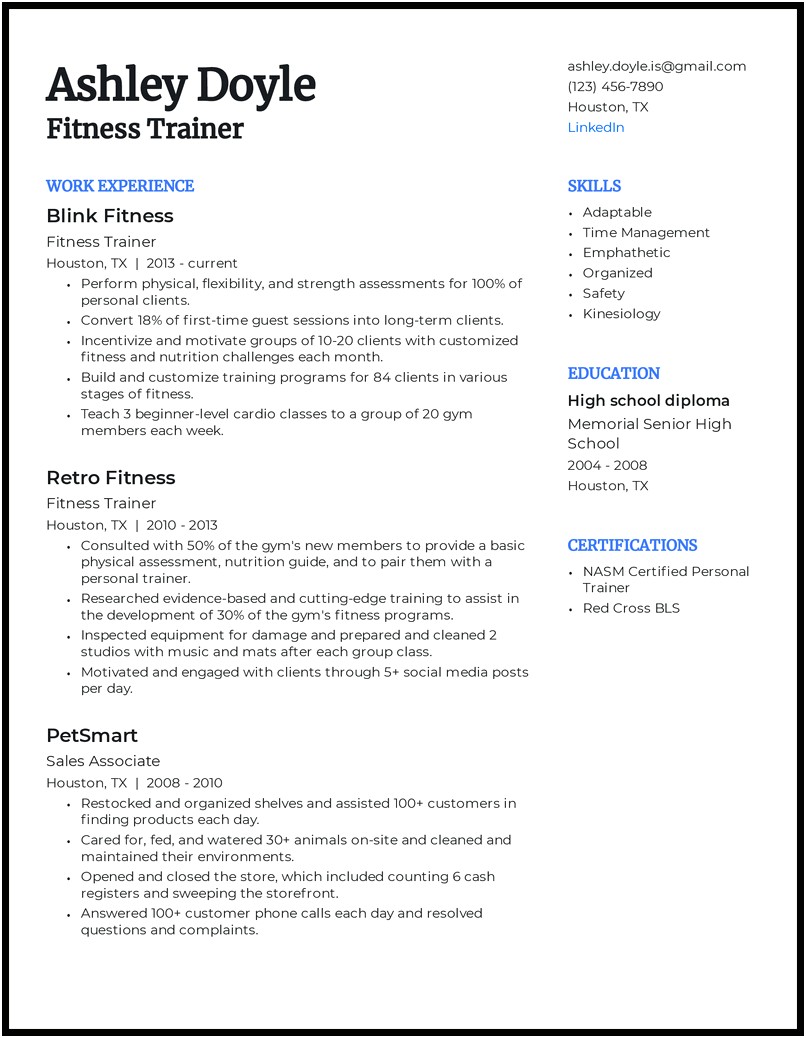 Personal Training Sales Manager Resume