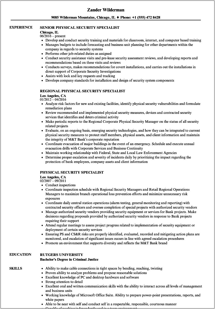 Personnel Security Specialist Resume Examples