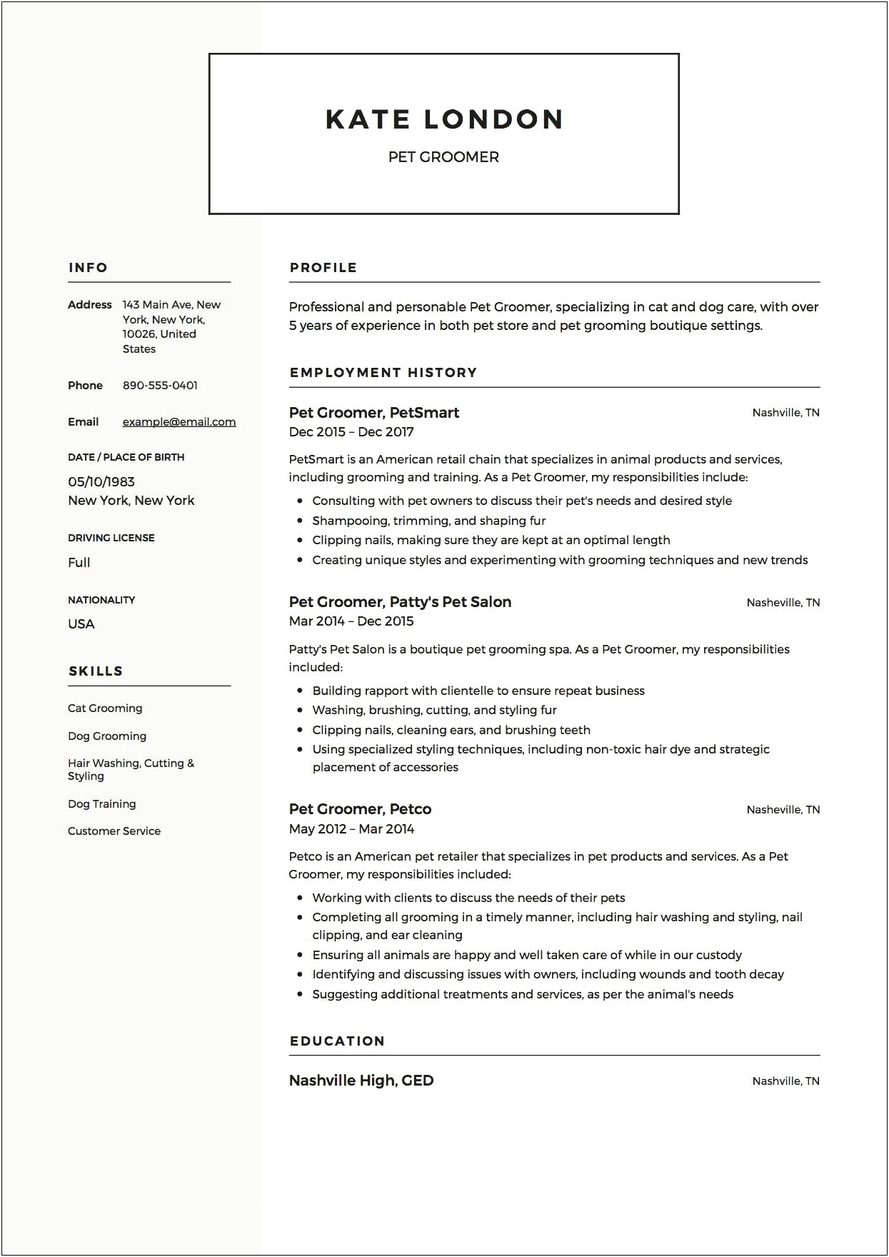 Pet Store Manager Resume Sample