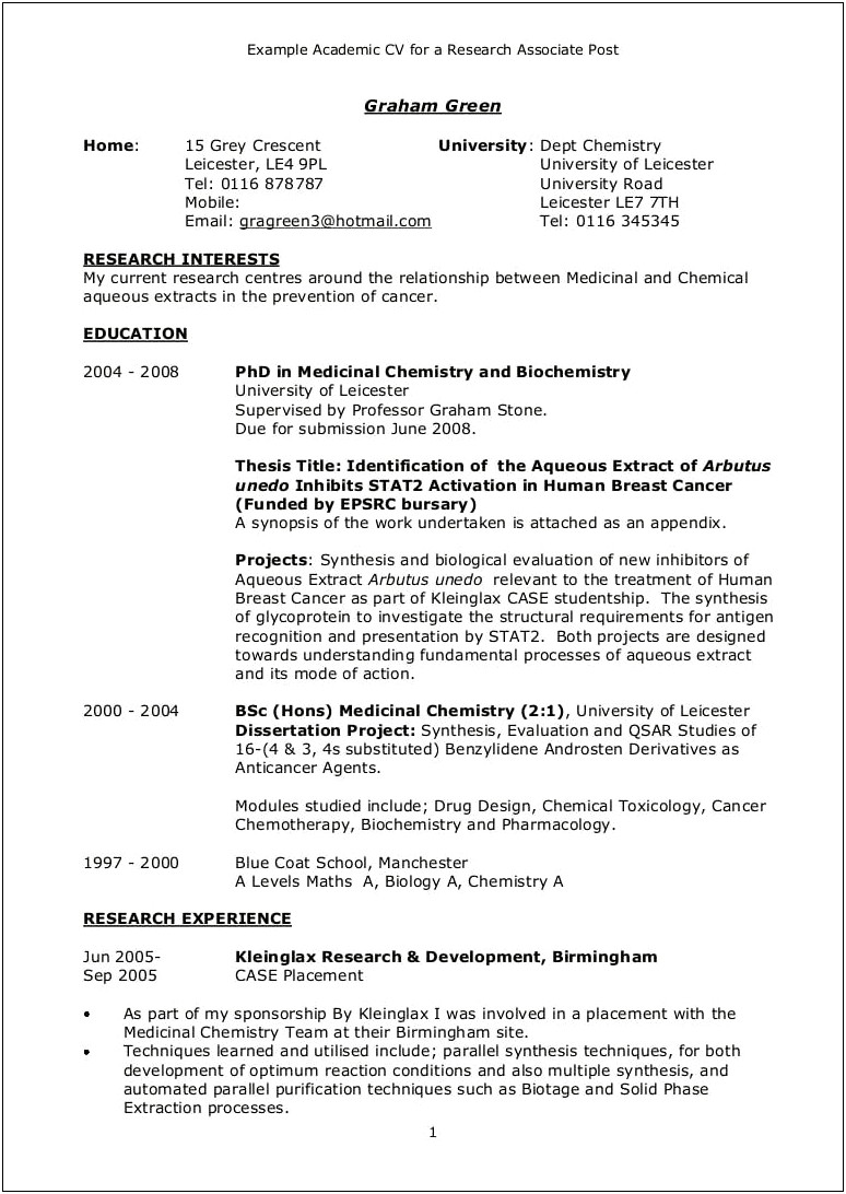 Ph.d Resume Sparse Professional Experience