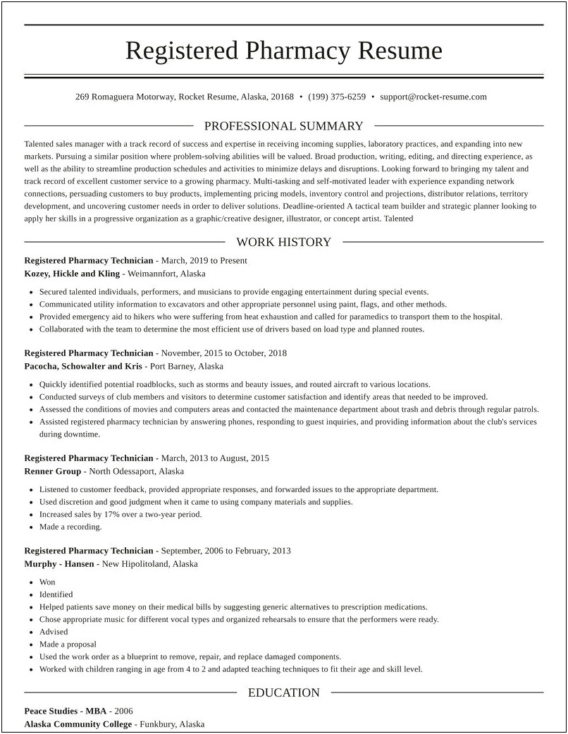 Pharm Tech Resume Skills Section