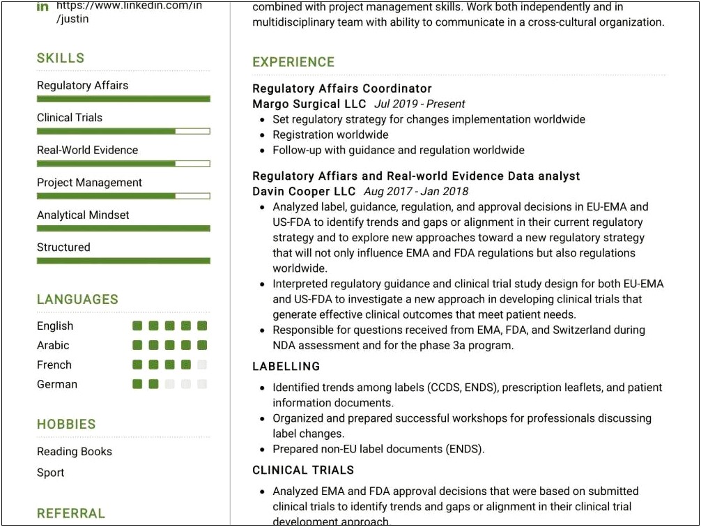 Pharma Regulatory Affairs Sample Resume
