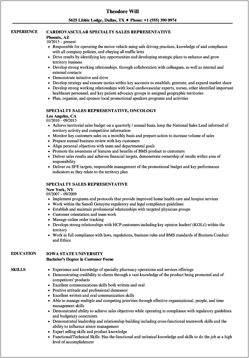 Pharmaceutical Sales Job Description Resume