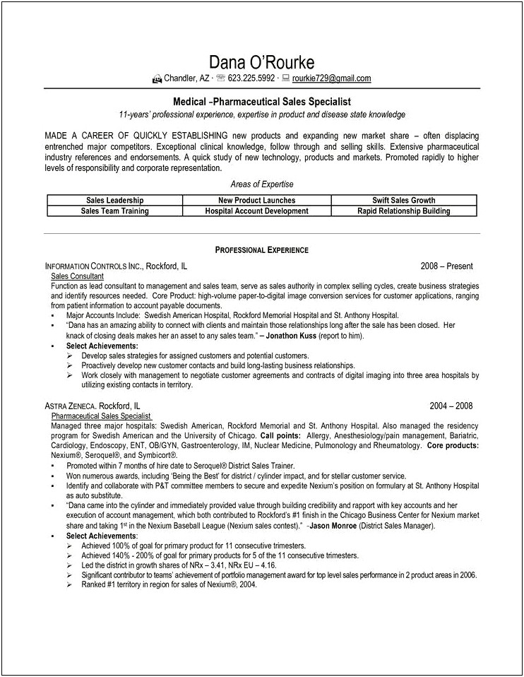 Pharmaceutical Sales Rep Resume Summary Examples