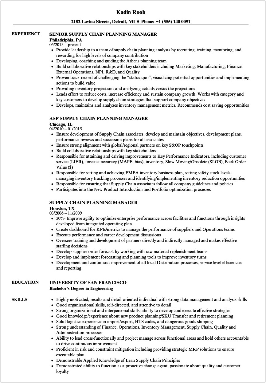 Pharmacuetical Supply Chain Manager Resume Pdf