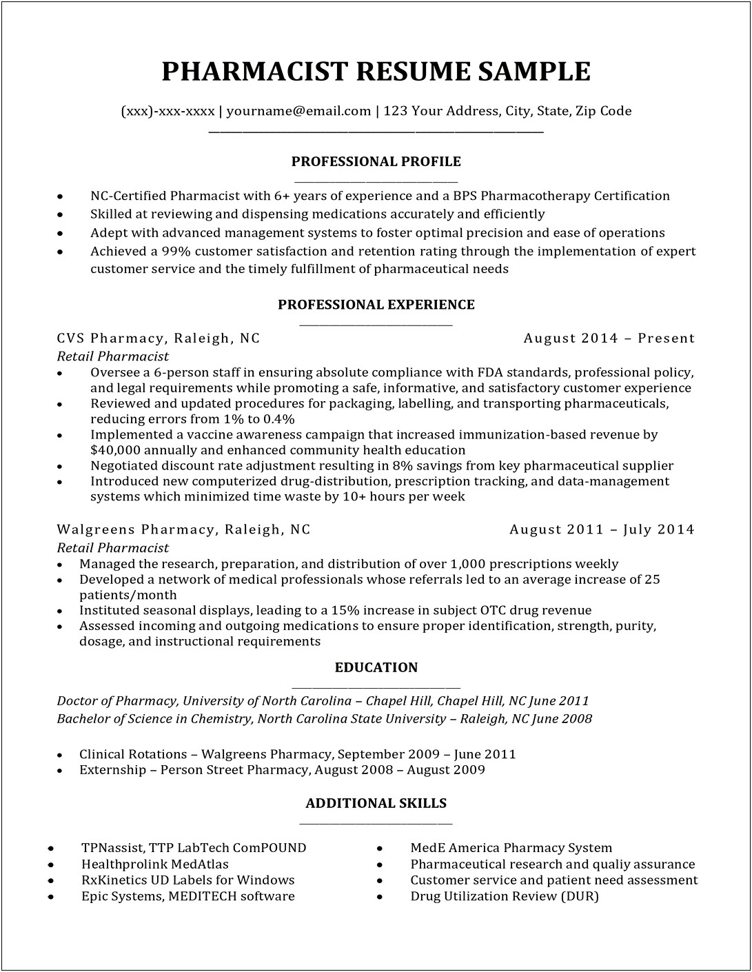 Pharmacy Student Resume Experience Examples