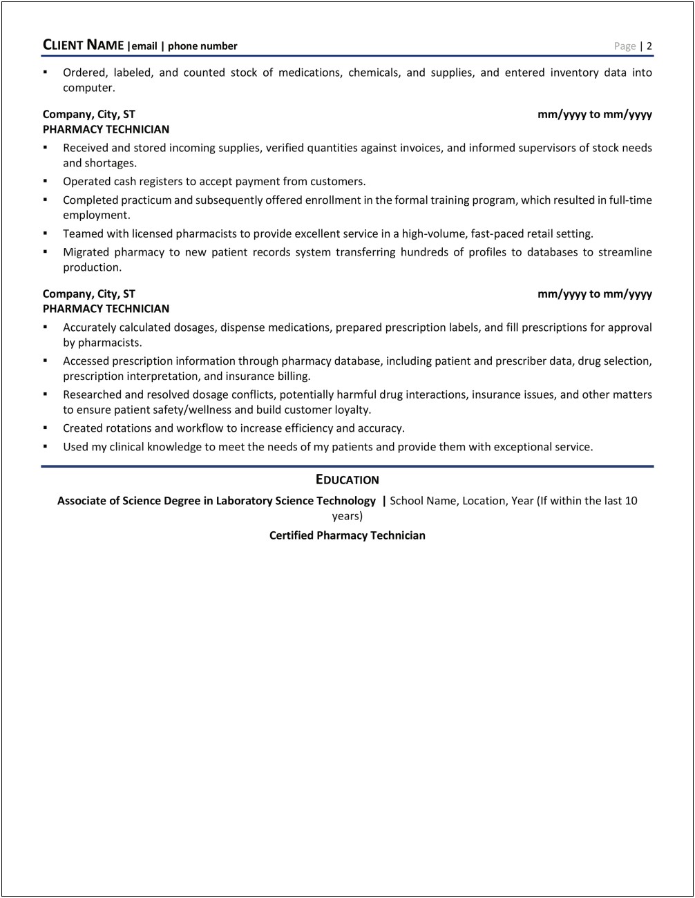 Pharmacy Tech Resume With No Experience