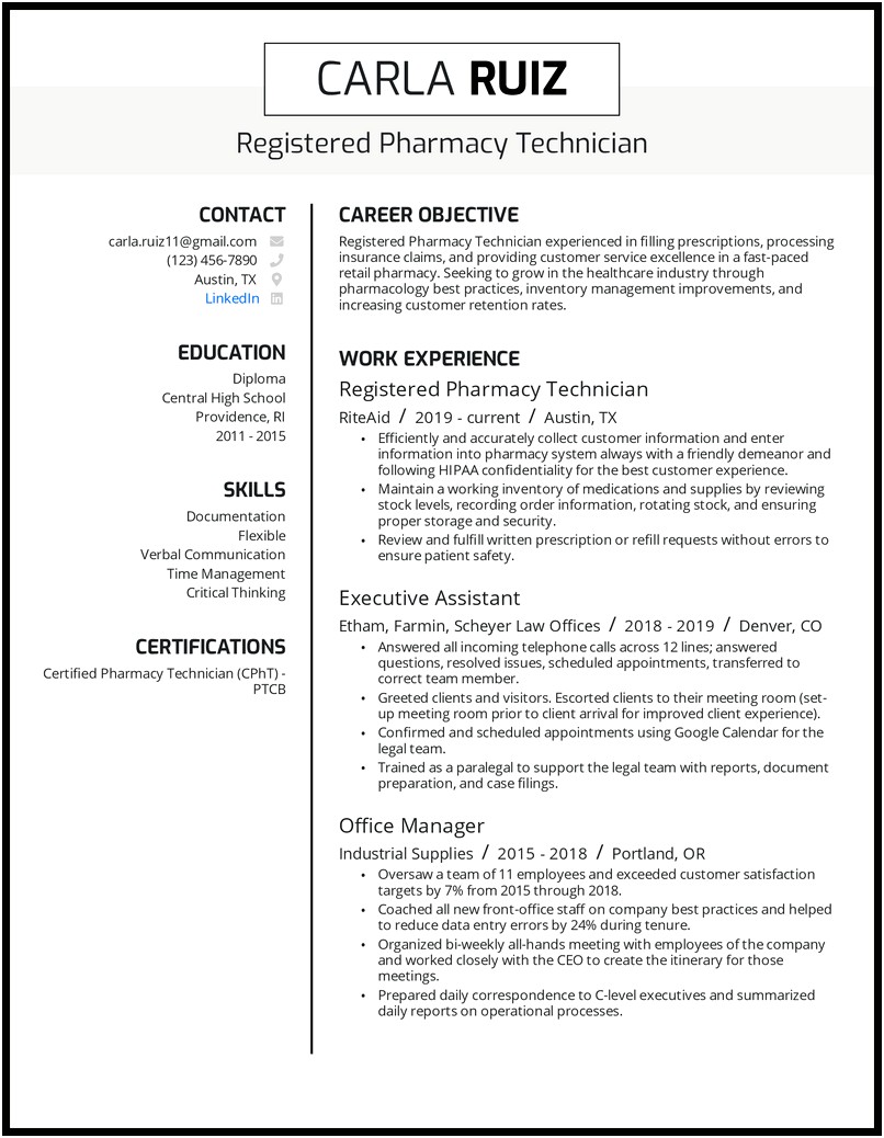 Pharmacy Technician Resume Objective Statement