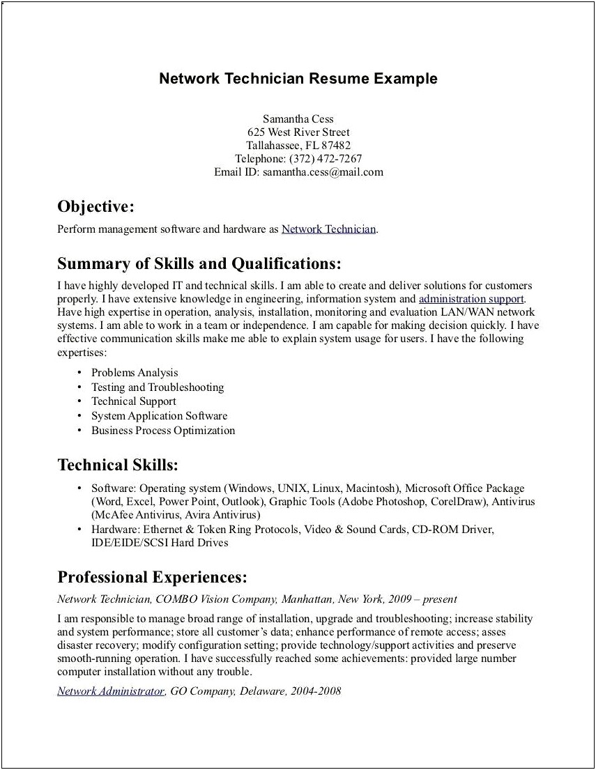 Pharmacy Technician Sample Resume Objectives