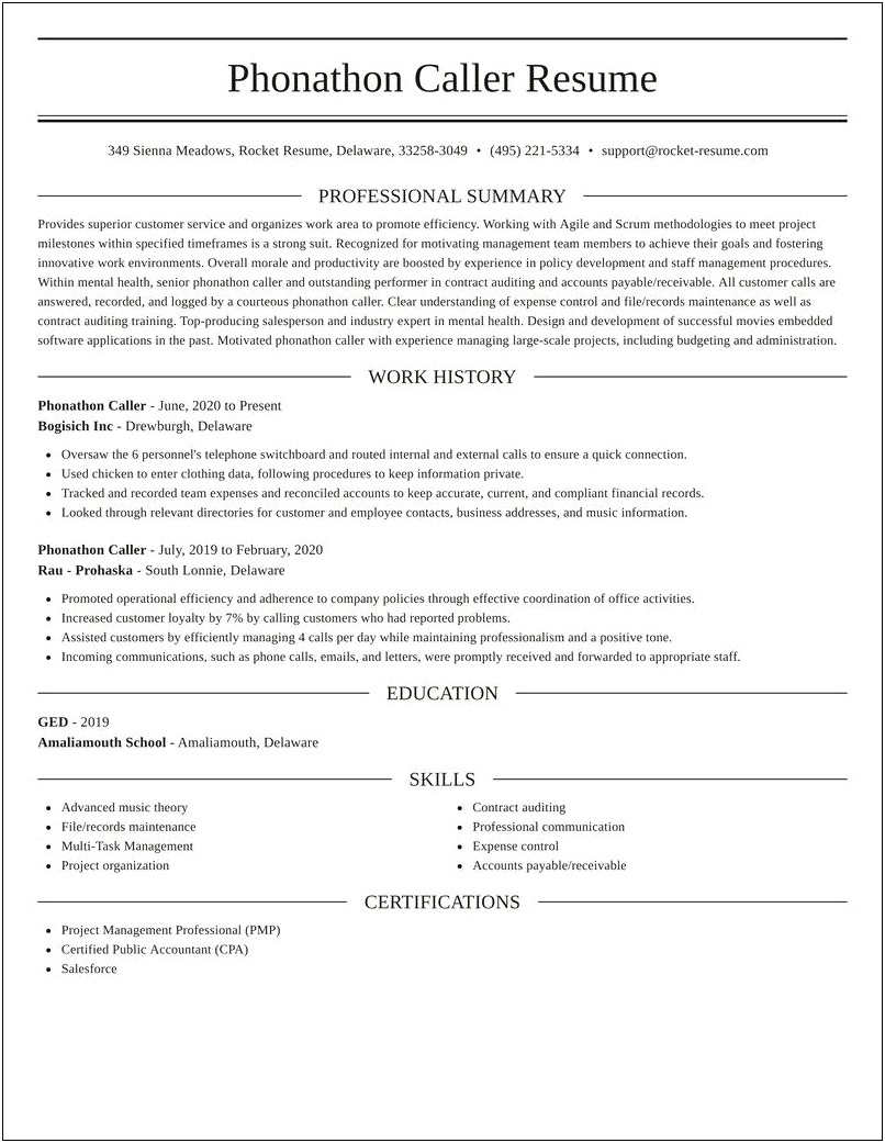 Phonathon Caller Job Description For Resume