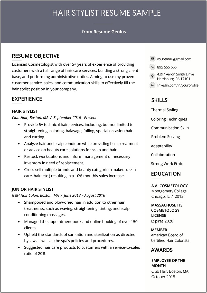 Photo Stylist Resume Objectives Examples