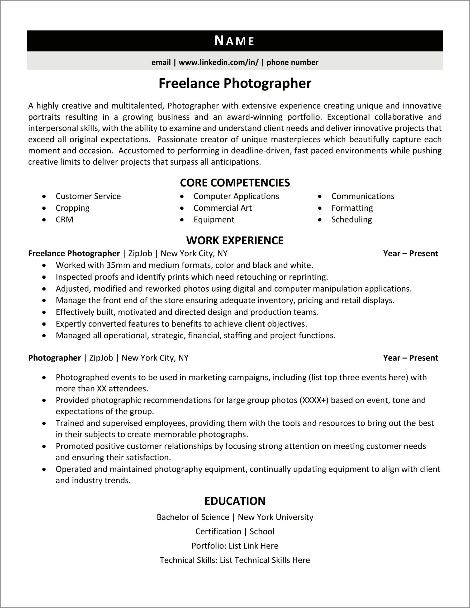 Photography Skills In A Resume
