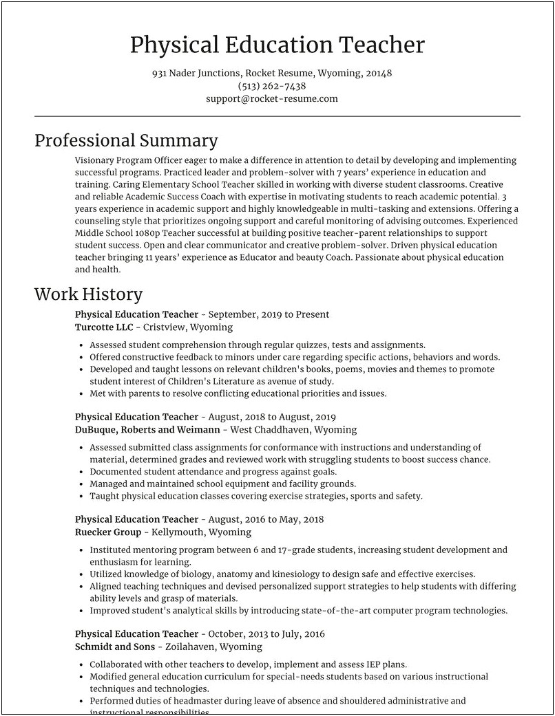 Physical Education Professional Objective Resume