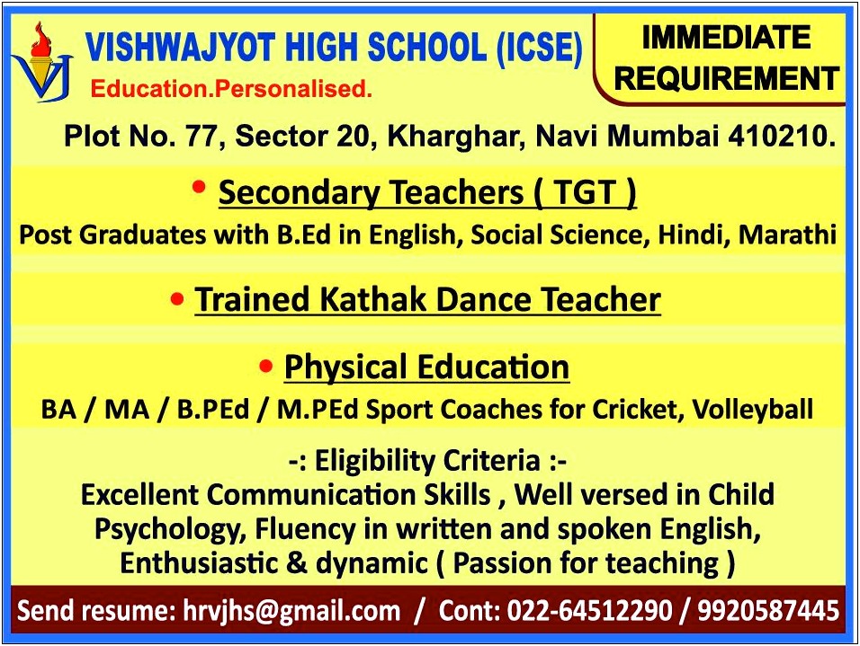Physical Education Teacher Job Description Resume