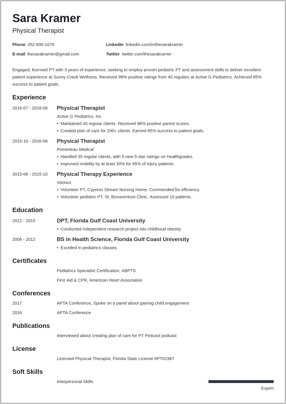 Physical Therapy Aide Resume Example