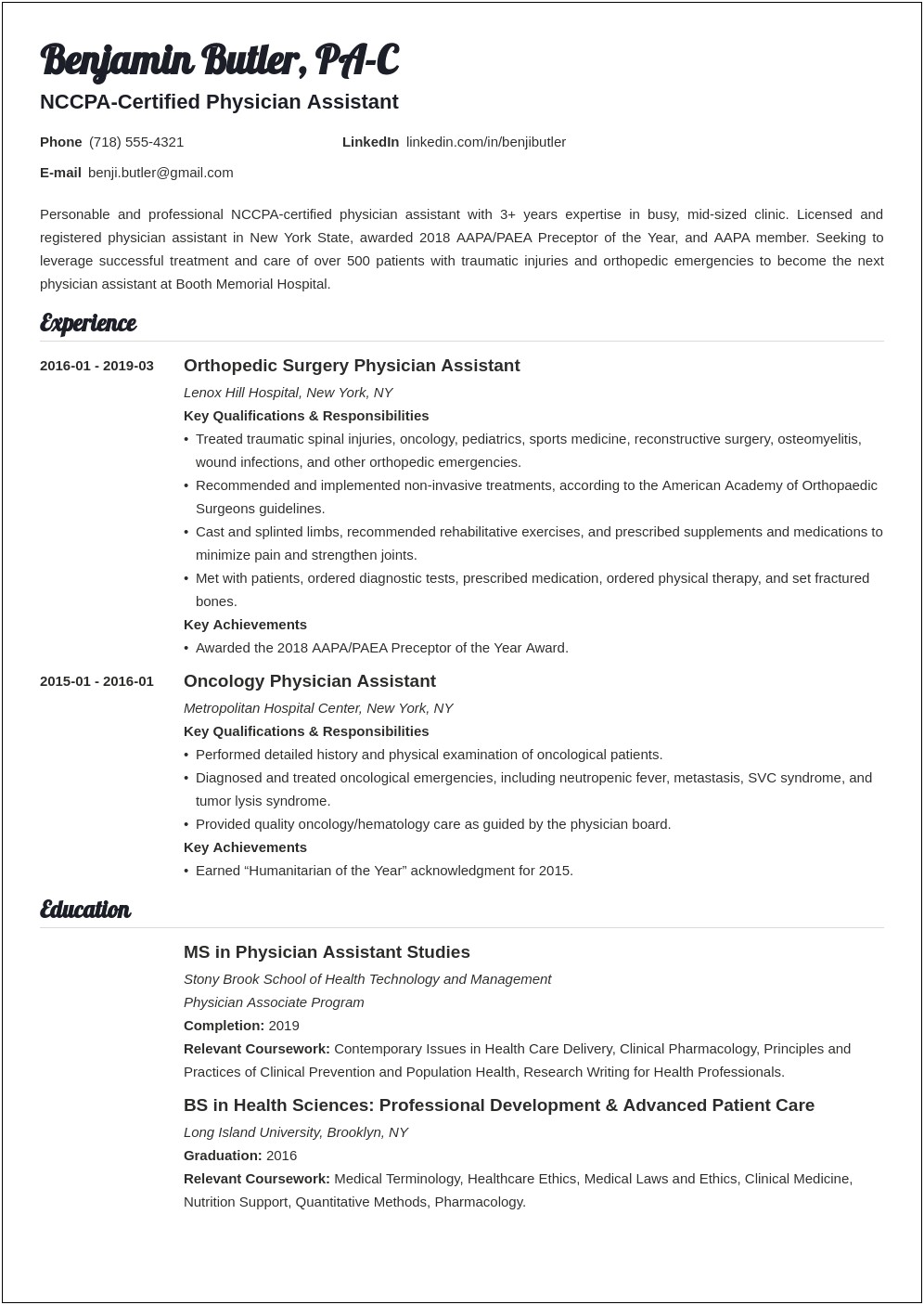 Physician Assistant Job Description For Resume