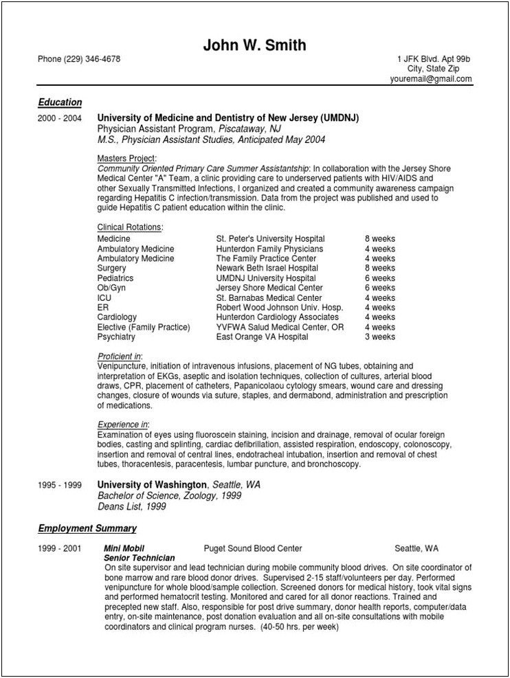 Physician Assistant New Grad Resume Examples