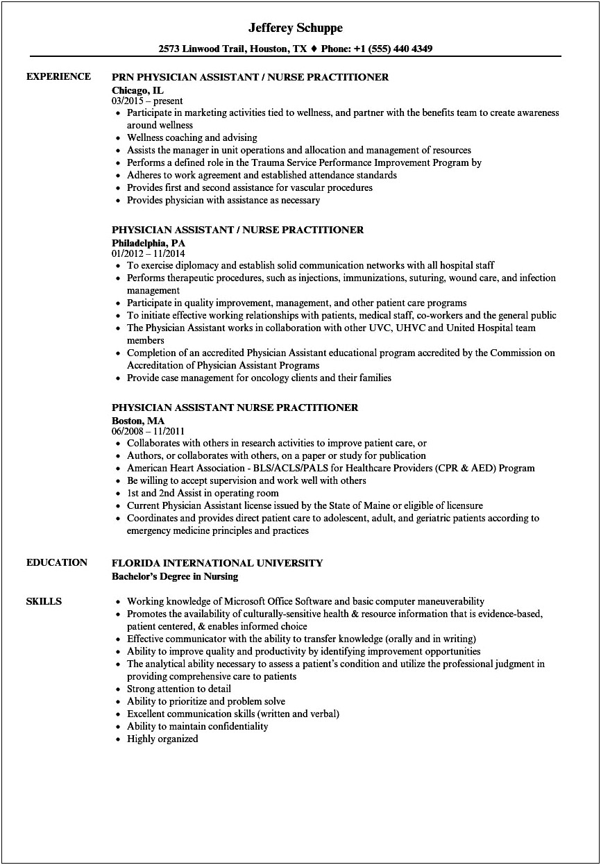 Physician Assistant Psychiatris Resume Examples