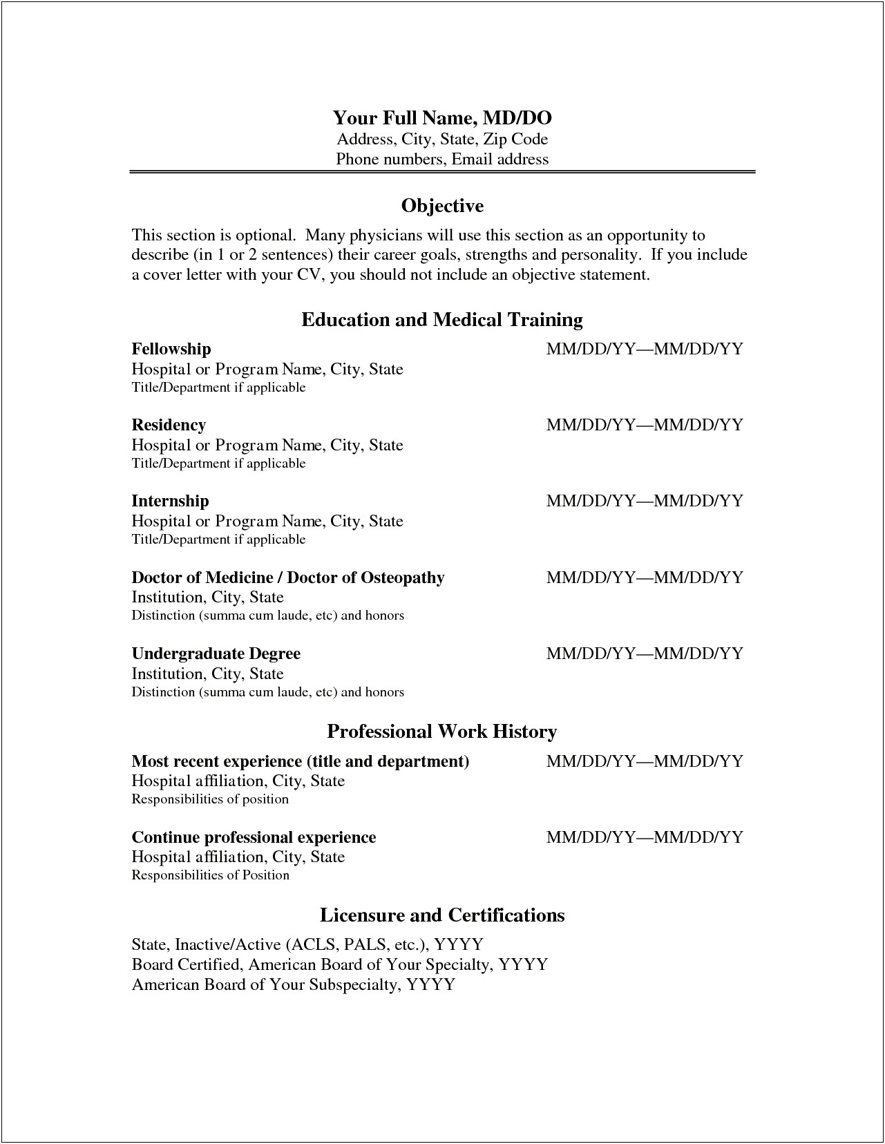 Physician Assistant Resume Template Free