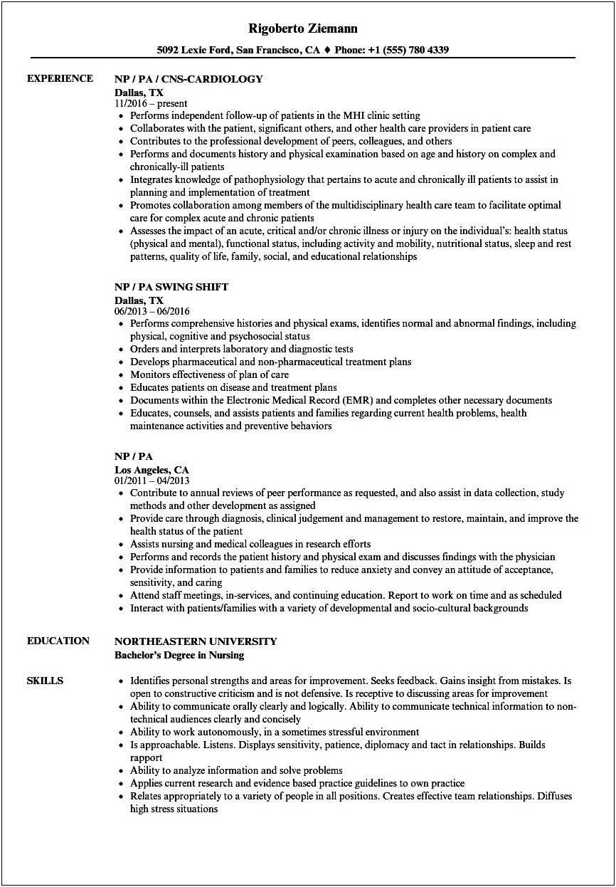 Physician Assistant Skills For Resume