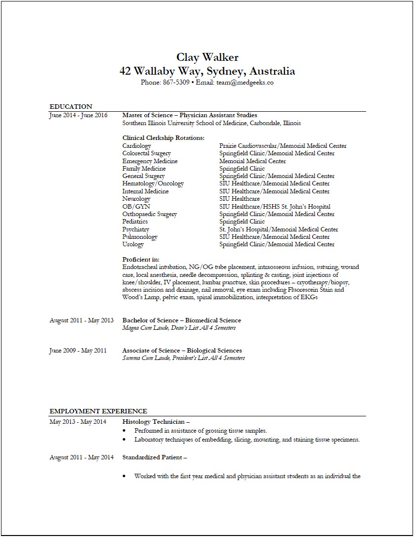 Physician Assistant Skills On Resume