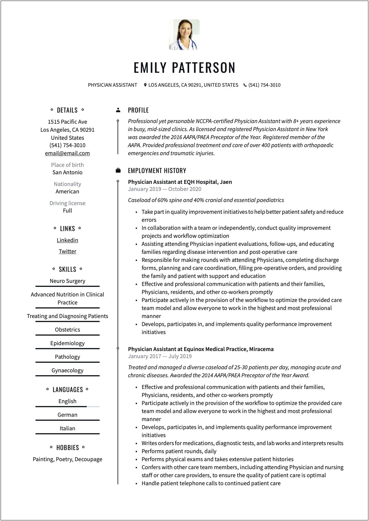 Physician Assitant Obgyn Sample Resume