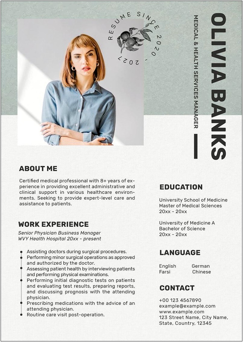 Physician Resume With Picture Template Free