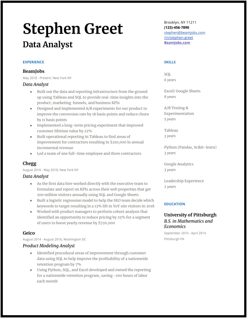 Phython Experience In Data Analyst Resume