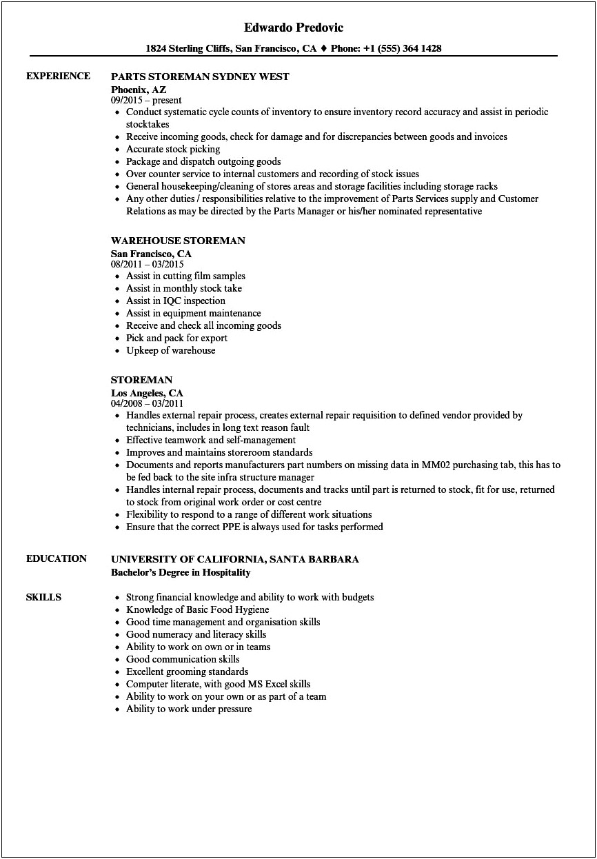 Pick Pack Job Description Resume