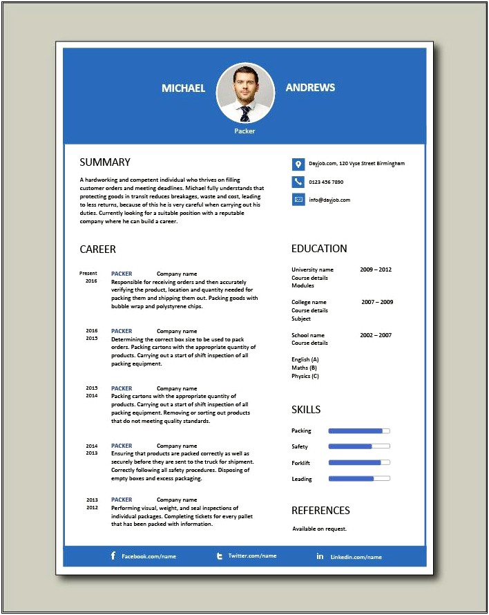 Pick Packer Resume Examples No Experience