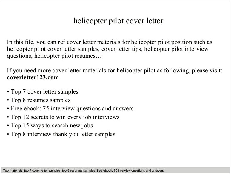 Pilot Resume Cover Letter Example
