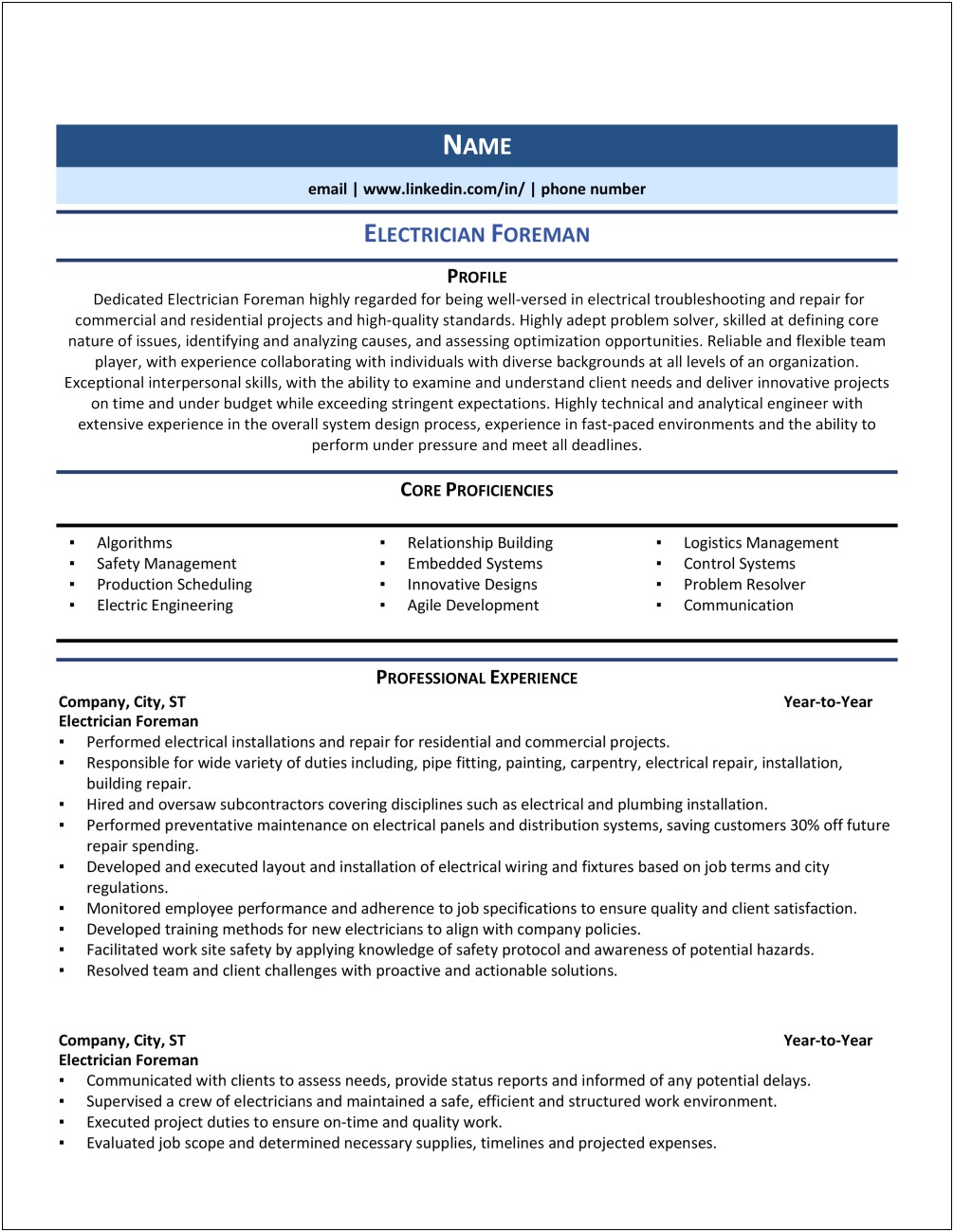 Pipe Fitting Foreman Resume Examples
