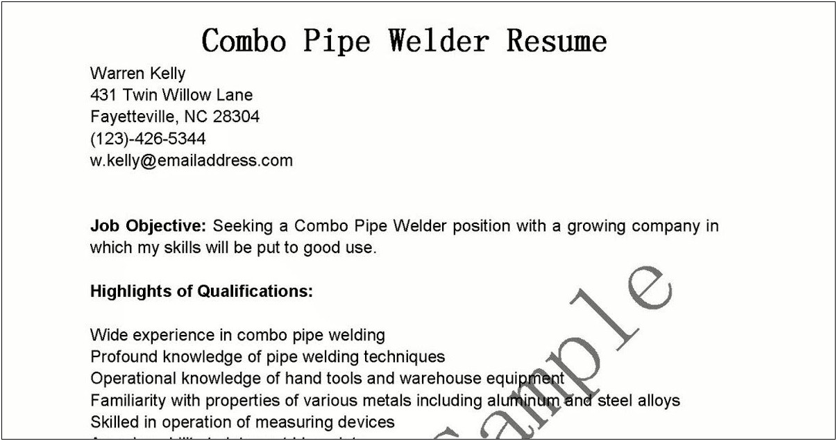 Pipe Welder Job Description Resume