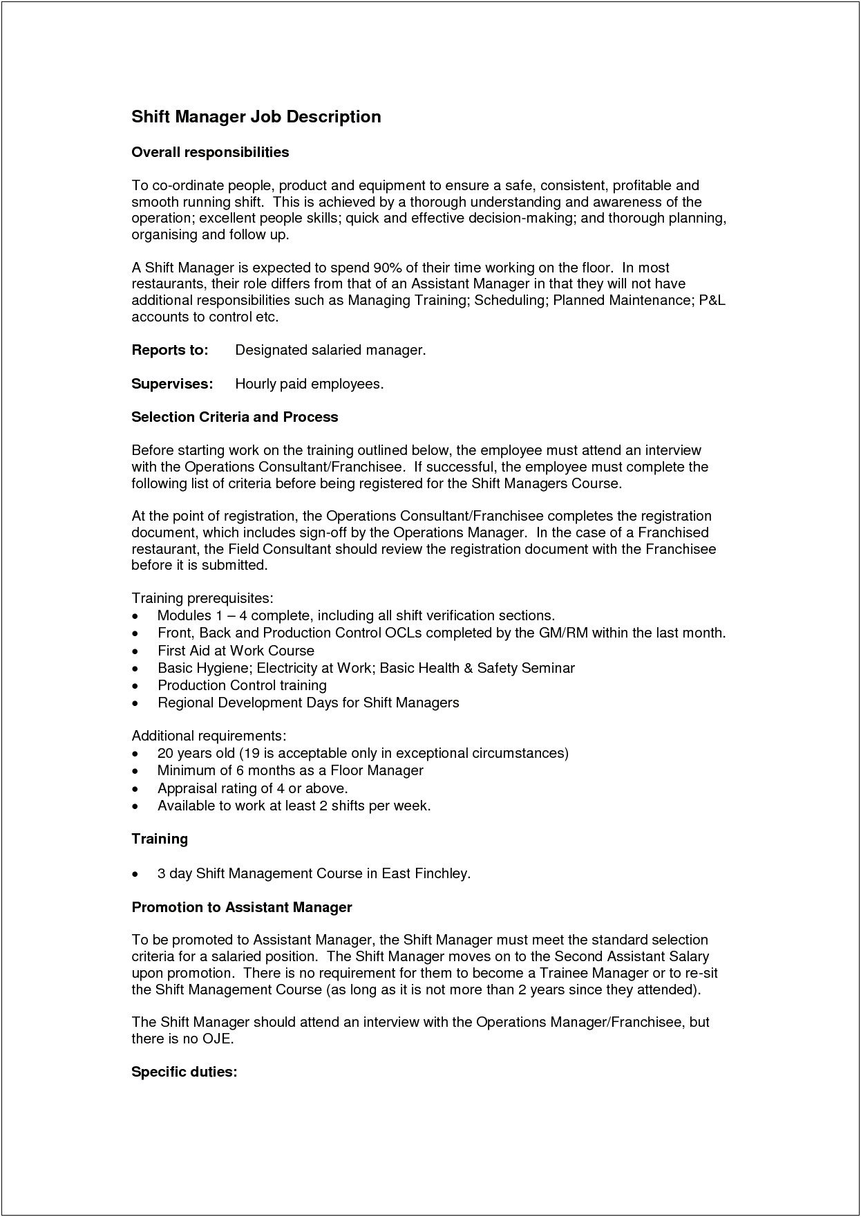Pizza Hut Assistant Manager Resume