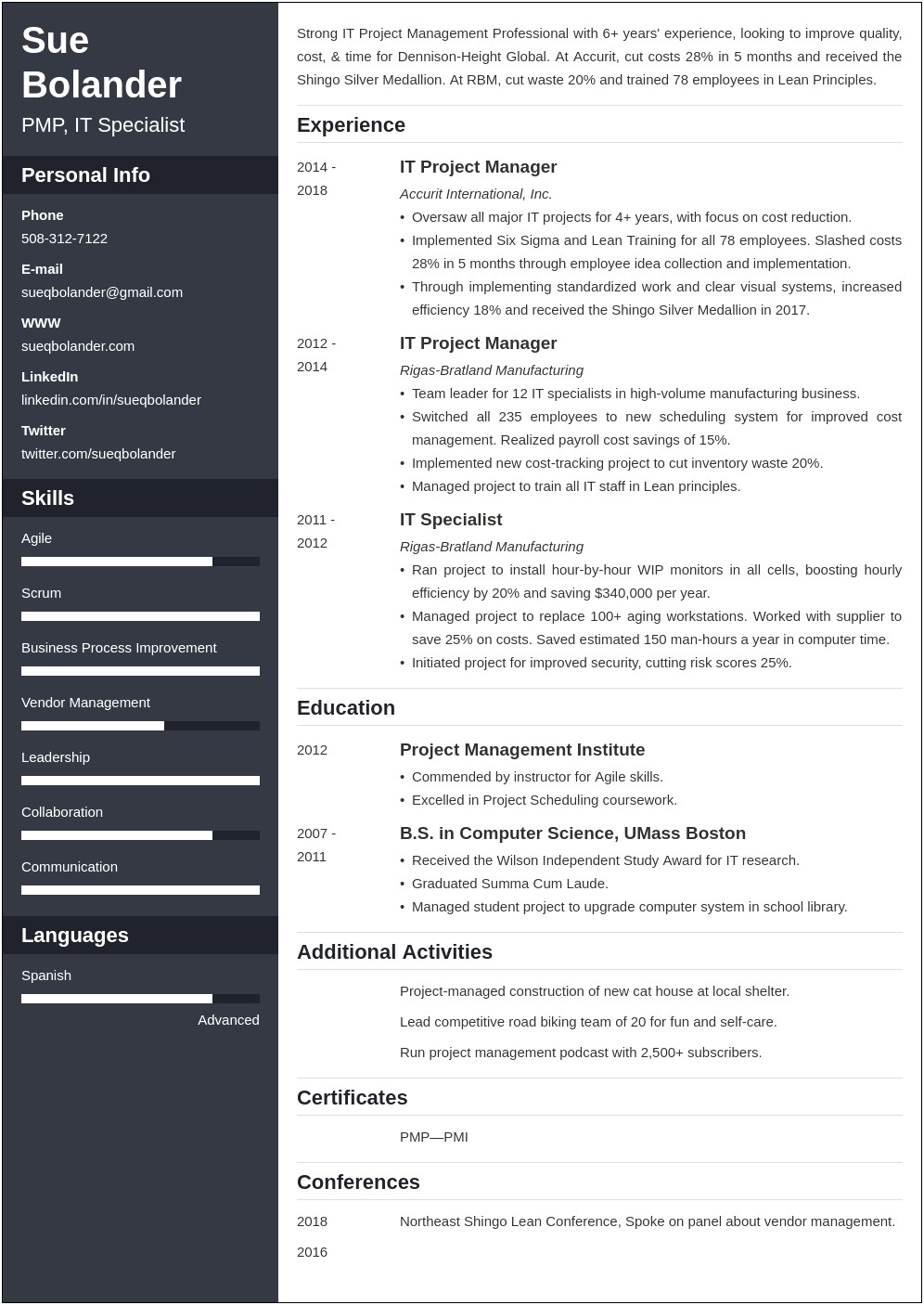 Pmp Certified Project Manager Resume