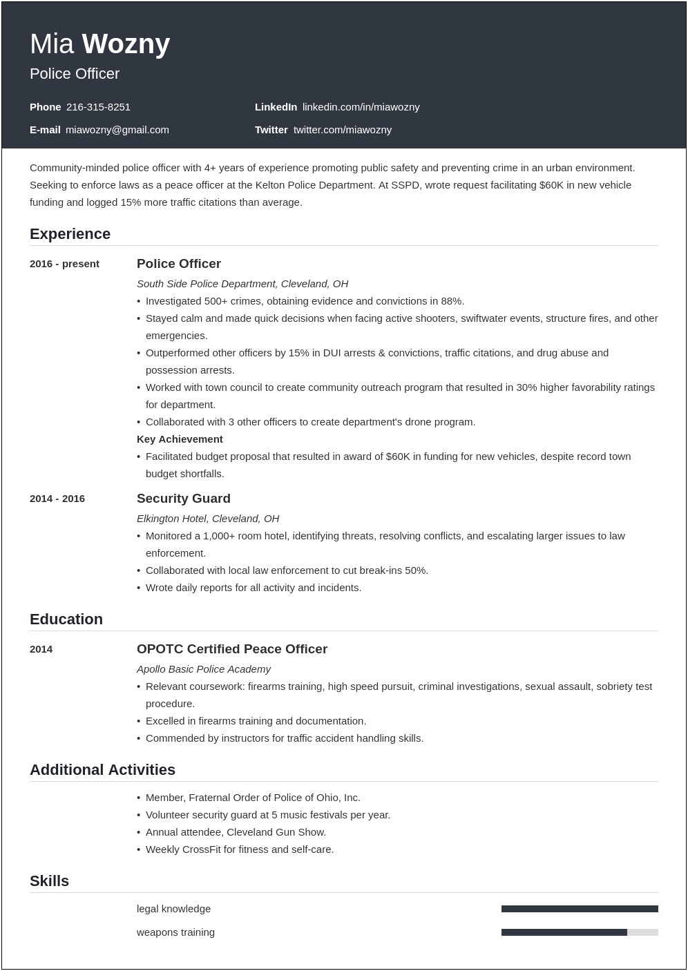 Police Officer Objective On Resume
