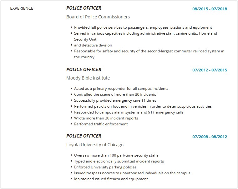 Police Officer Resume Objective No Experience