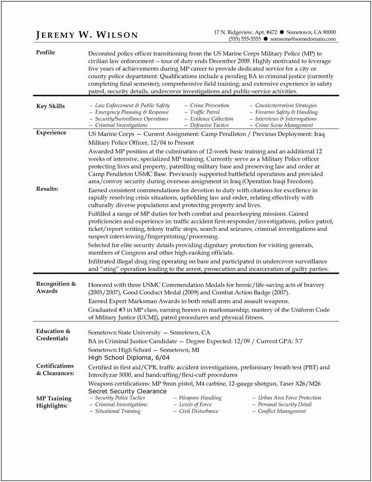 Police Officer Resume Skills Examples