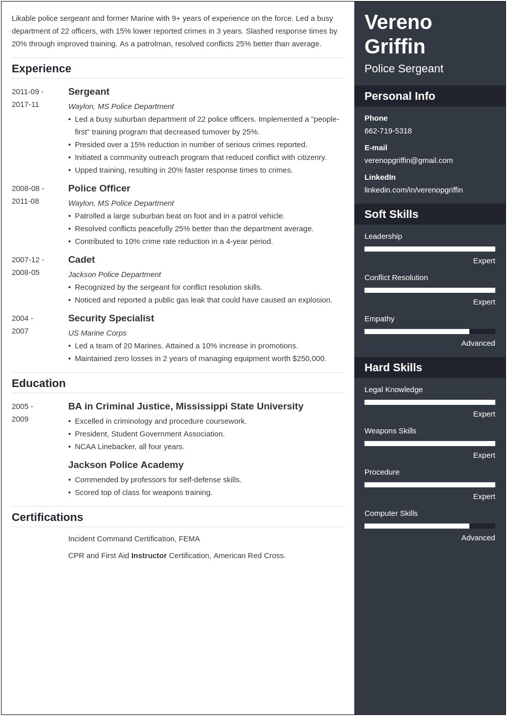 Police Officer Skills And Abilities For Resume