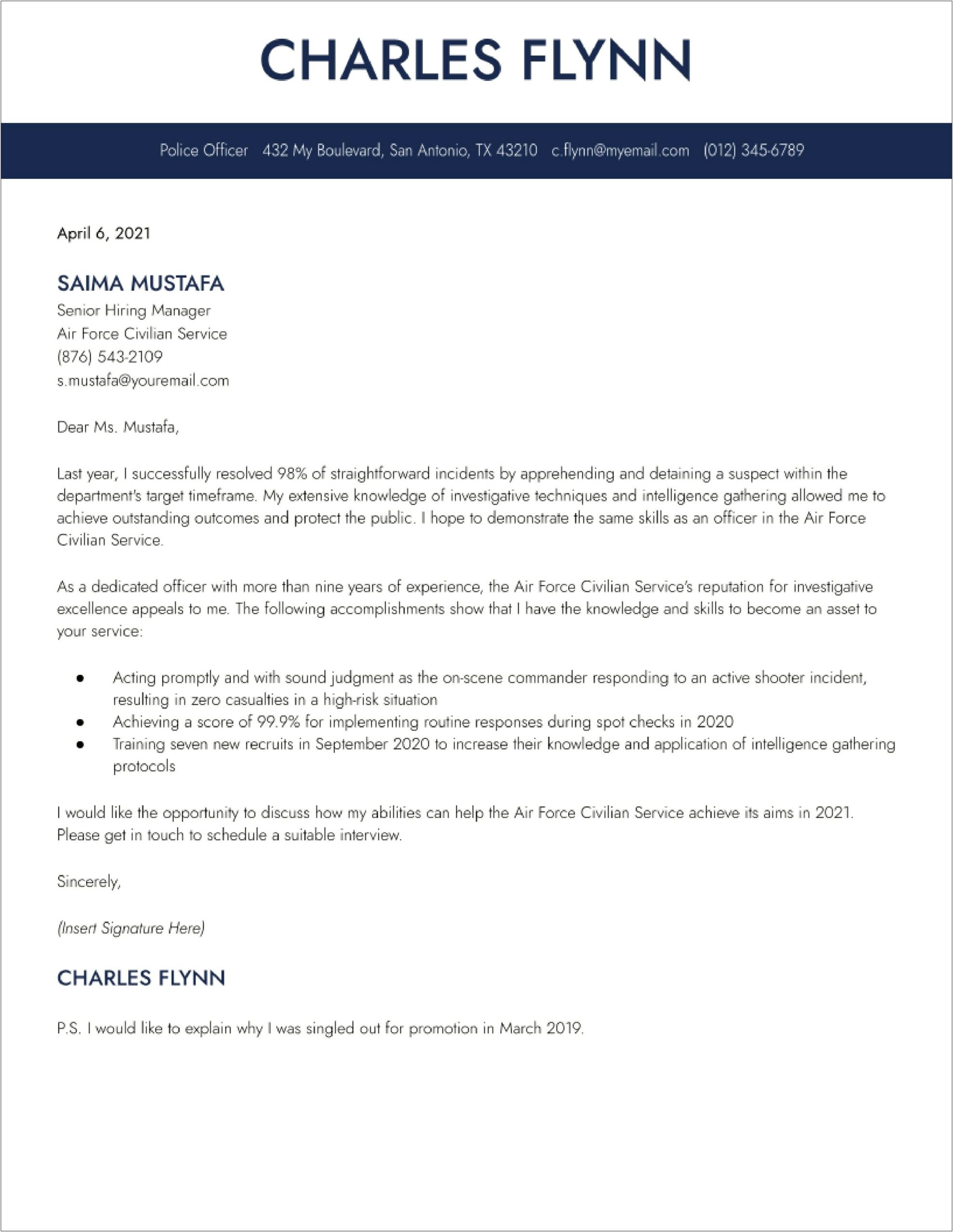 Police Resume Cover Letter Examples