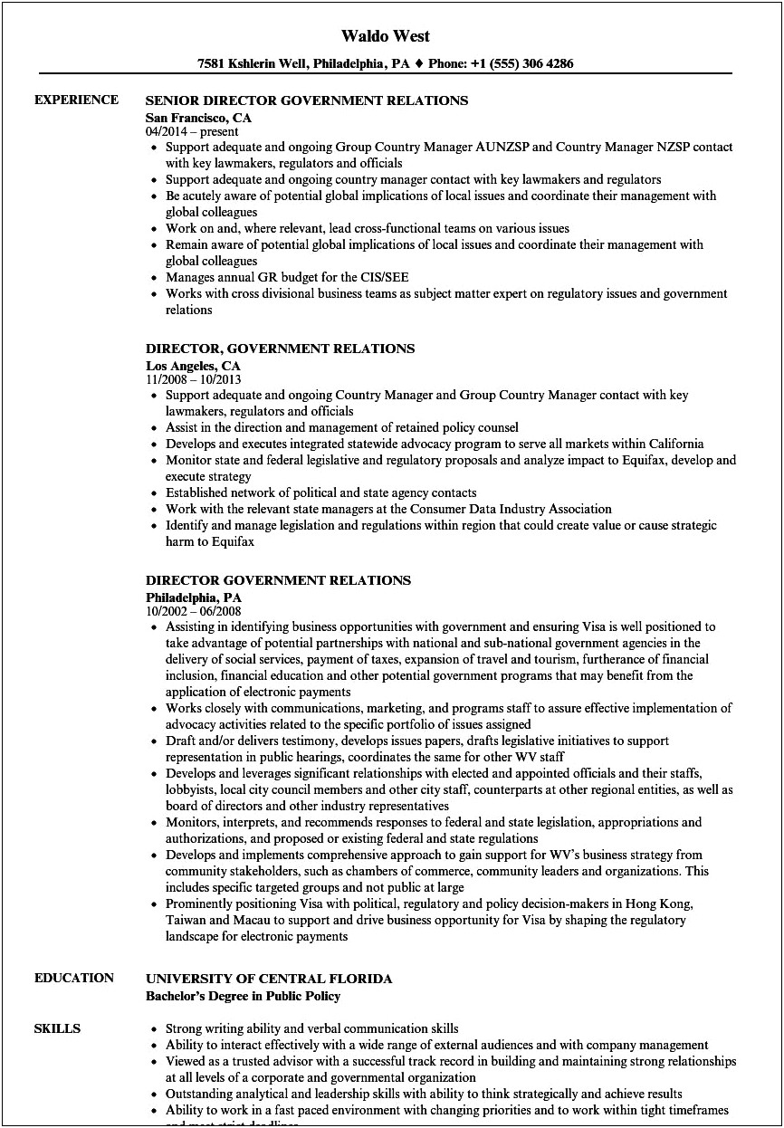 Political Resume Example For Gov 1302
