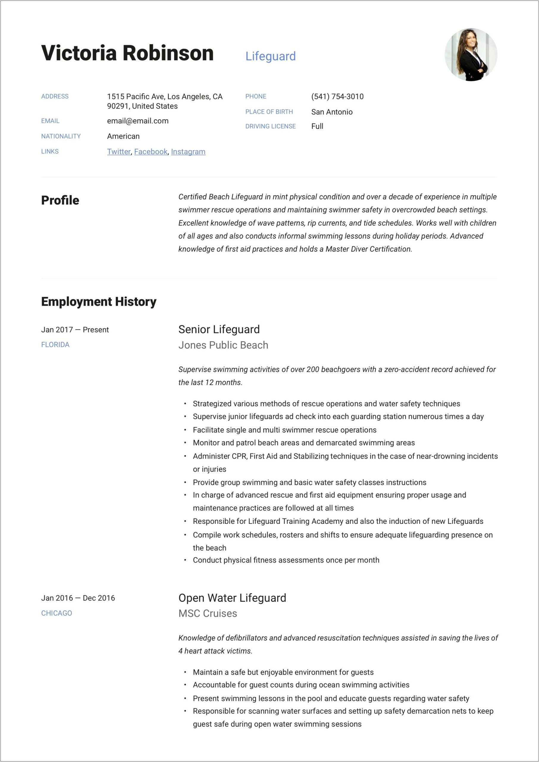 Pool Attendant Job Description Resume