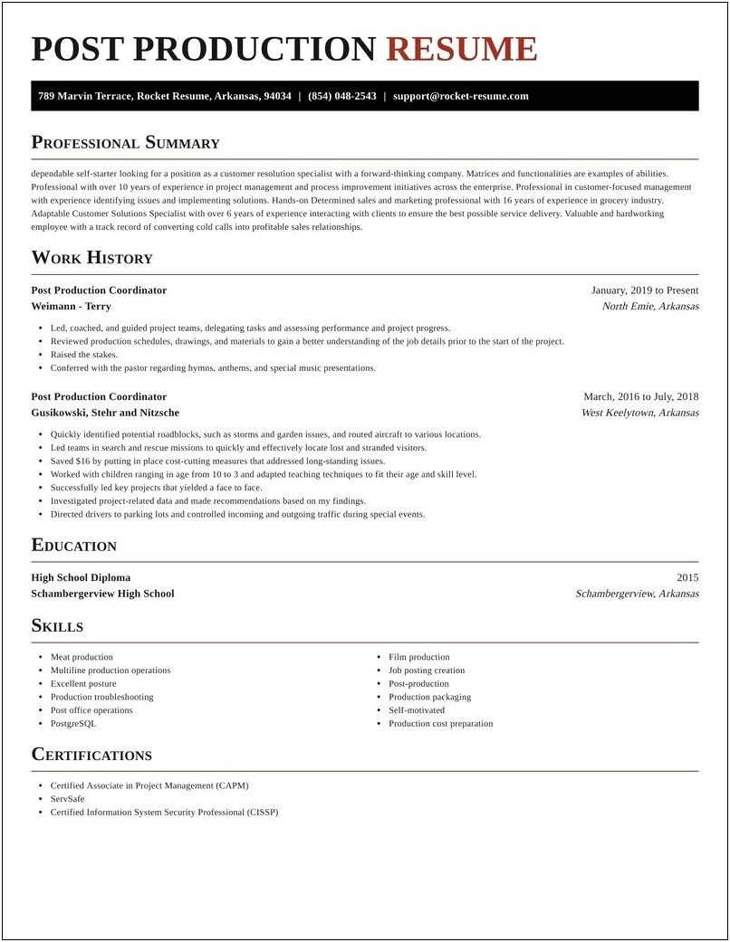 Post Production Coordinator Resume Examples