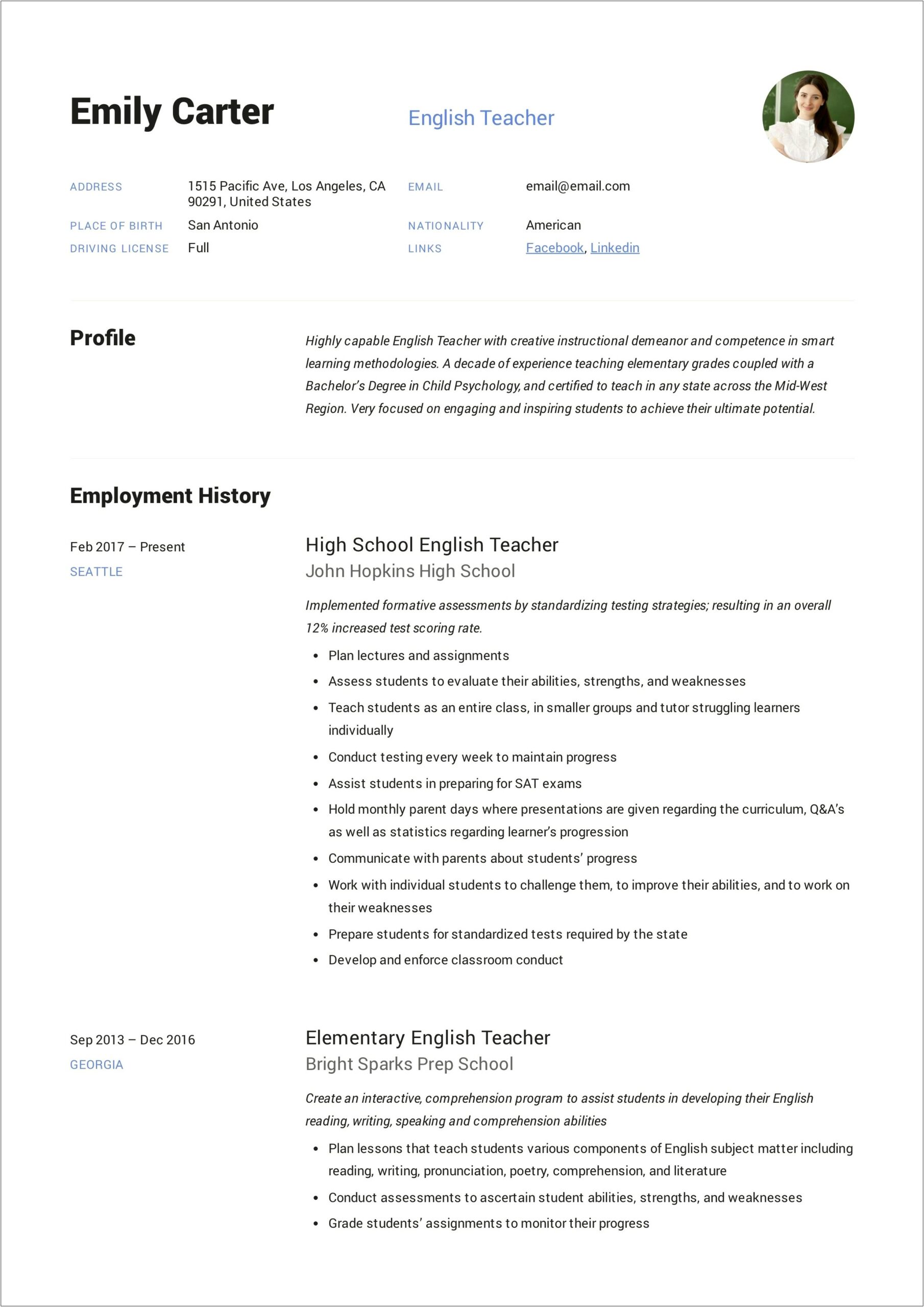 Post Resume Teaching English Job