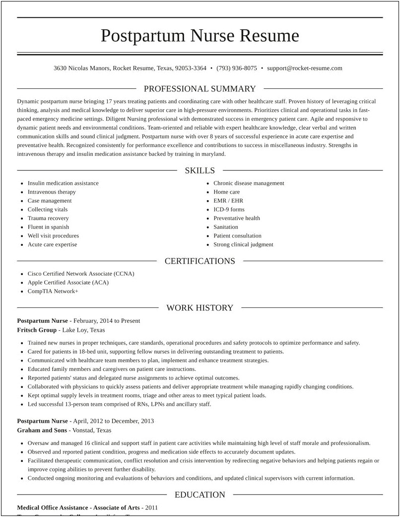 Postpartum Nursing Job Description For Resume