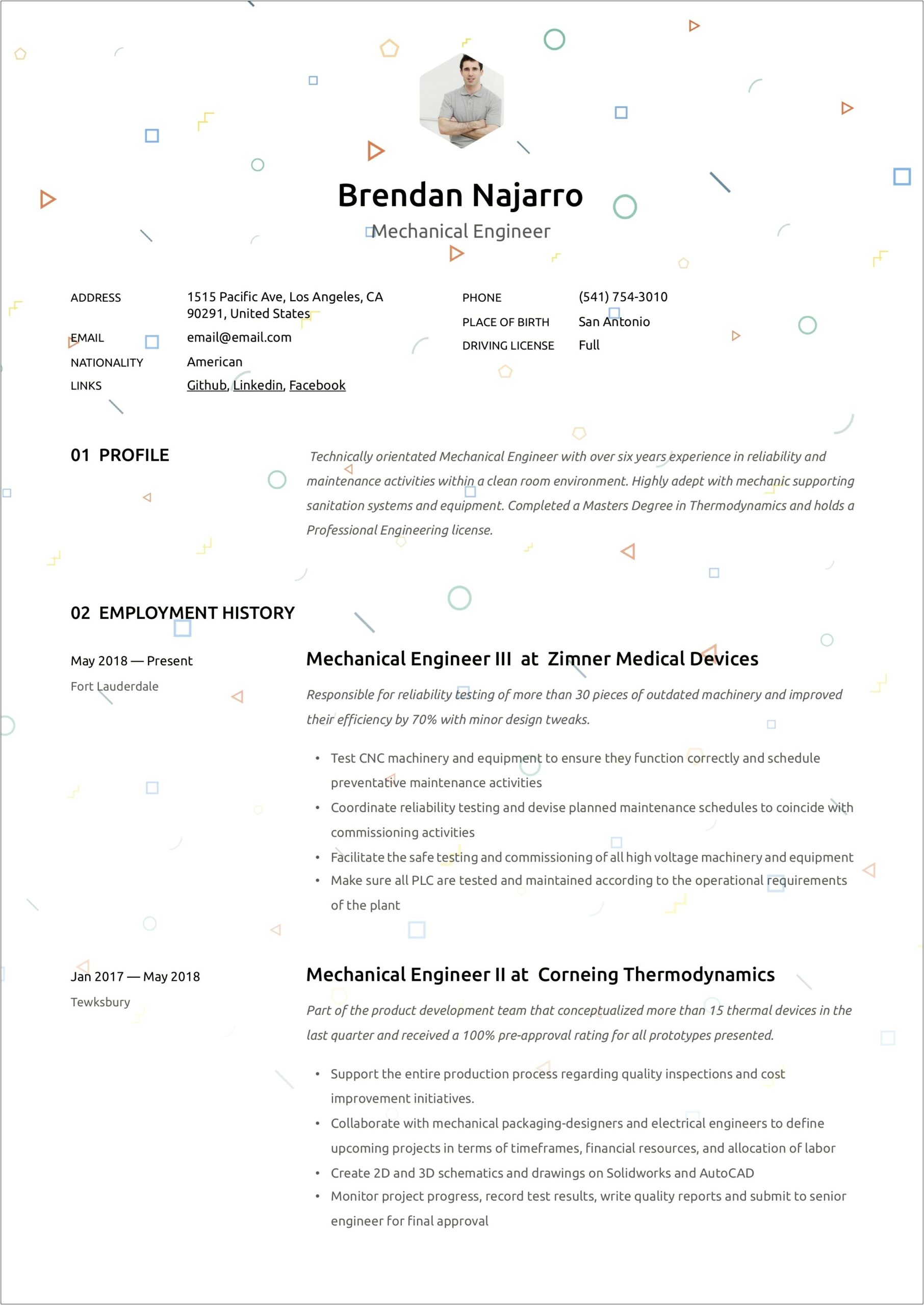 Power Plant Entry Level Mechanical Experience Resume